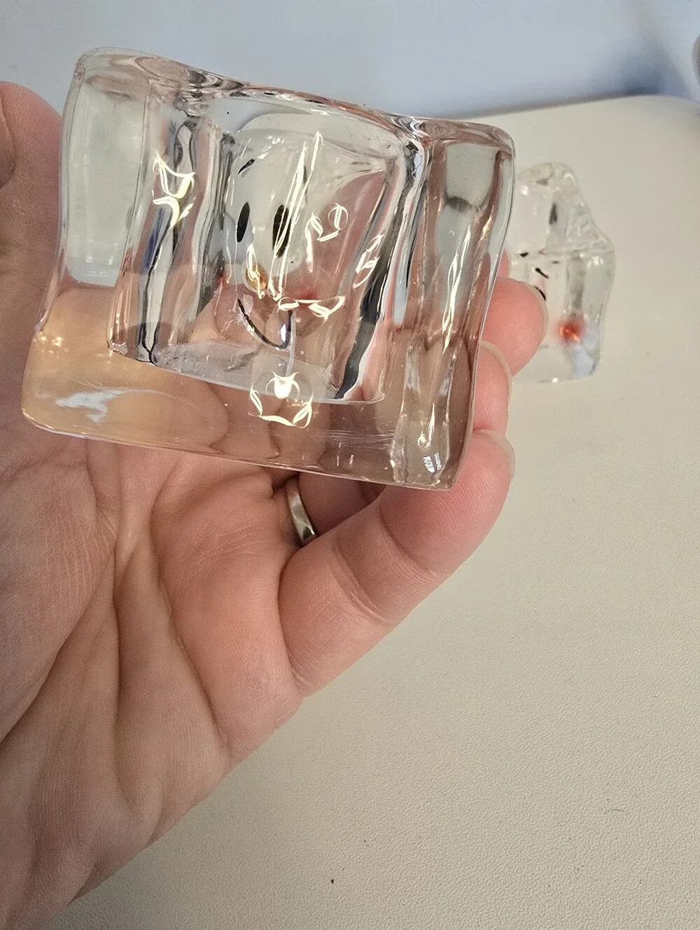 2 Department Dept. 56 Clear Glass Ice Cube Snowman Faces Candle Holders